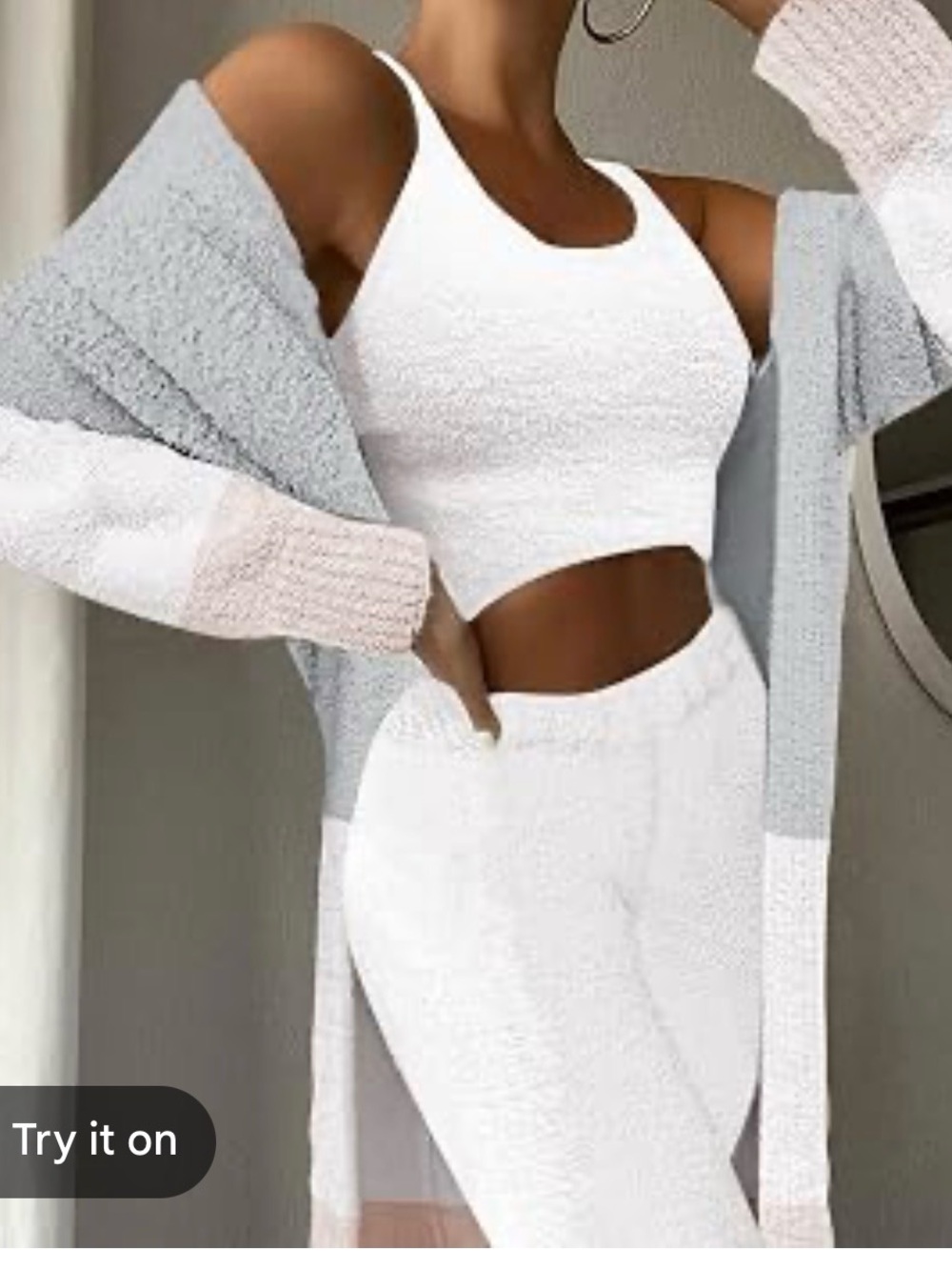 Cozy White Tank Sweater Set with Gray Cardigan
